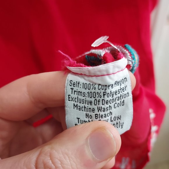 Johnny Was Red Floral Embroidered Tie Yoke Neck Georgette Tunic Top Blouse - Picture 6 of 7